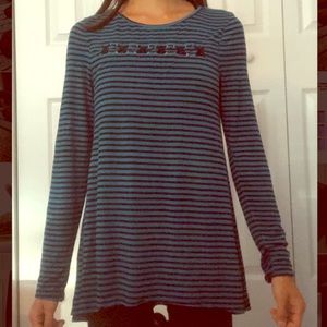 Justice Long Sleeve Blue and Black Top